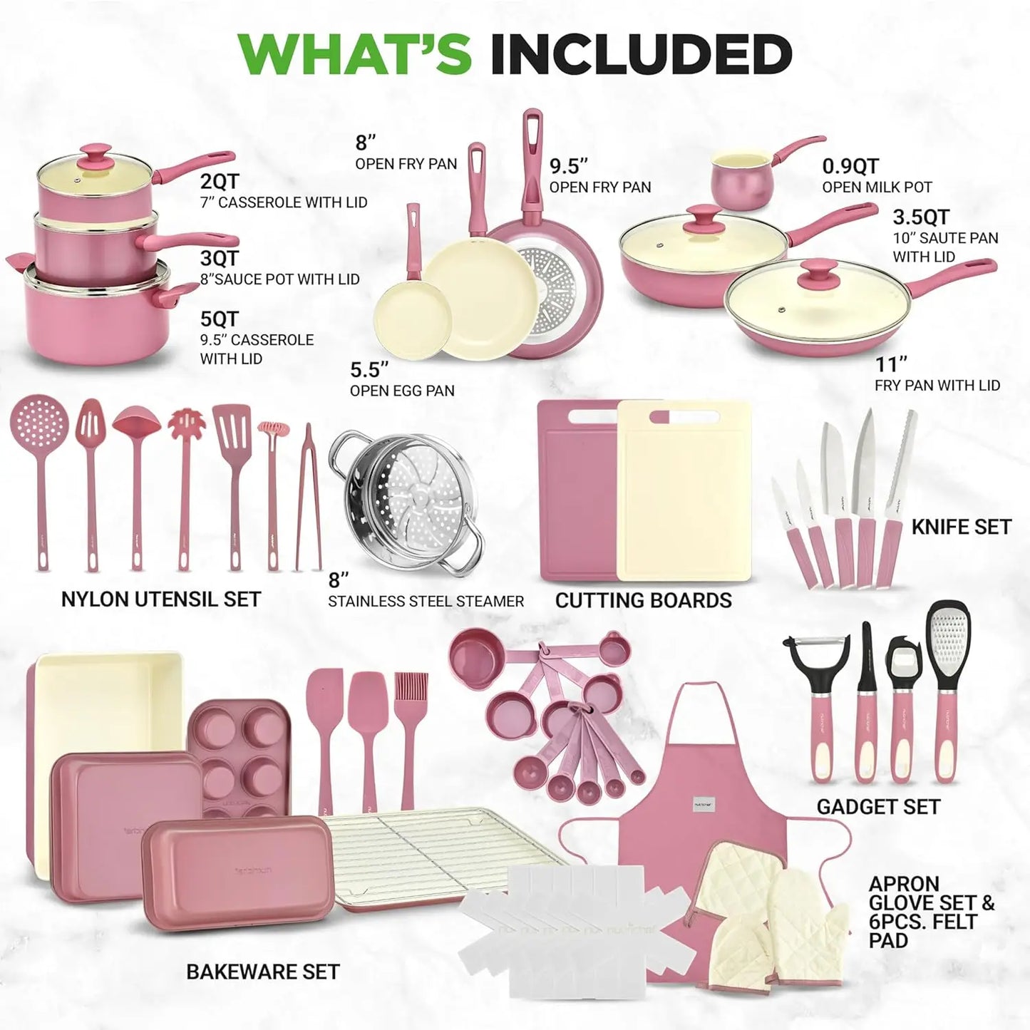 54-Piece Kitchen Cookware Set - Complete Non-Stick Ceramic Pots and Pans Set with Utensils, Bakeware, and Knife Set