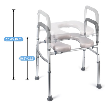Raised Toilet Seat, 350LB Homecare Commode Bathroom Assist Frame for Elderly Handicapped Disabled Adjustable Height, Padded Seat