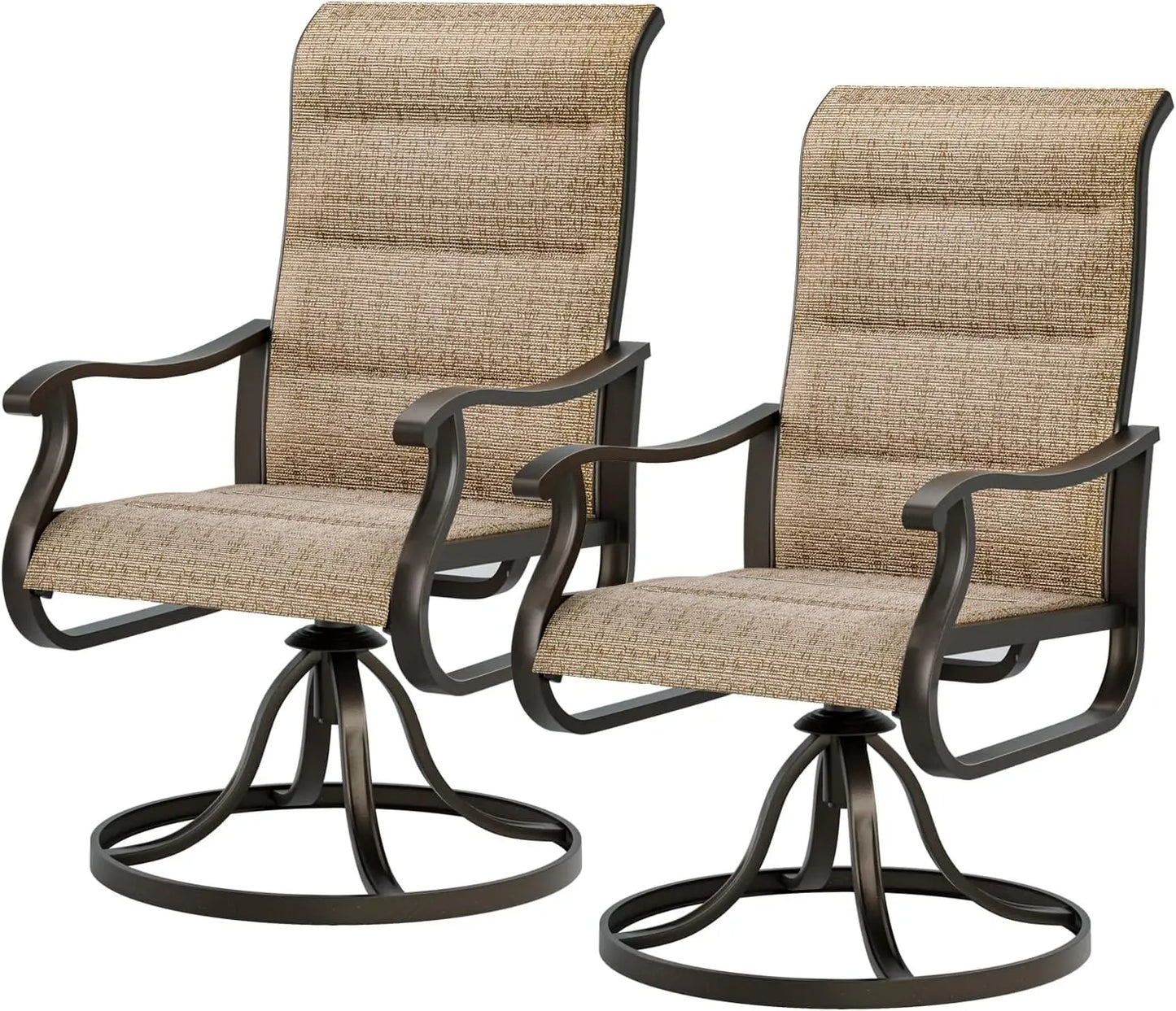 Patio Swivel Chairs Set of 2, Outdoor Dining Chairs High Back with Padded All Weather Breathable Textilene, Metal Rockin
