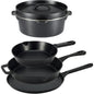 cast iron Pre-Seasoned Cast Iron 5 Pieces Kitchen Pots and Pans Cookware Set, Black, 14.17 x 12.2 x 10.63 in