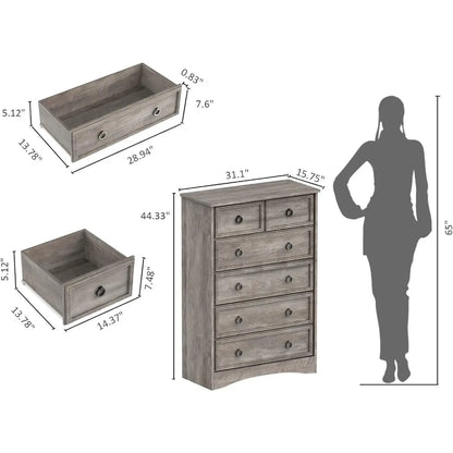 Modern 6 Drawer Chests of Drawers,, 44.33" Tall