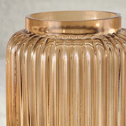 Ribbed Glass Vase Decorative Home Accent Indoor Use Floral Holder Elegant Cylinder Design 10 Inch Lightweight Washable