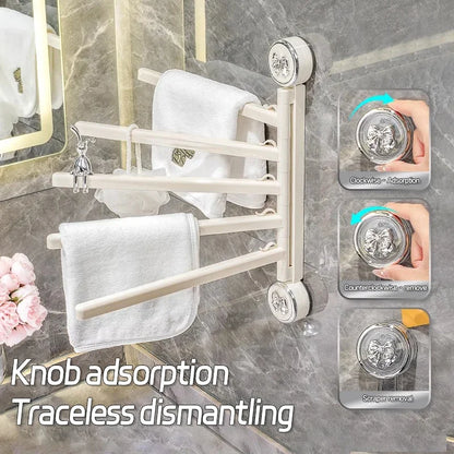 Bathroom Towel Pole Non Perforated Wall Mounted Suction Cup Storage Rack Bathroom Multi Pole Rotating Towel Storage Rack