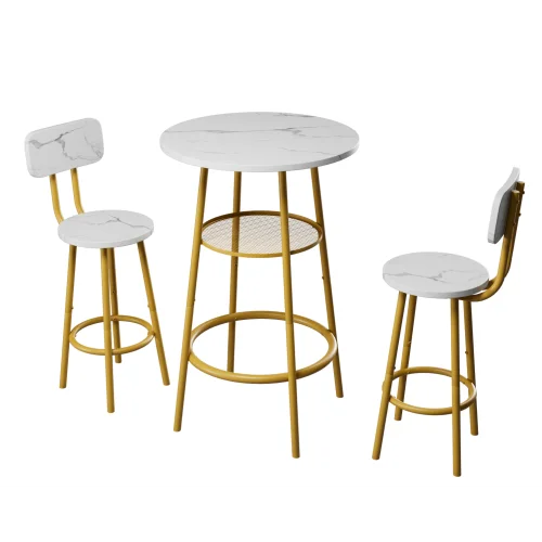 3 Pcs, Dining Table and Chairs Set with 2 Stools Dining Table Set Faux Marble Tabletop for Home or Hotel Dining Room