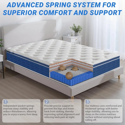 Mattress 12 Inch, Twin Memory Foam Mattresses, Hybrid Matress, Pocket Coil Innerspring, Breathable Fabric, Strong Edge Support
