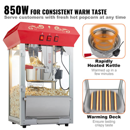 8/12Oz Electric Popcorn Maker Commercial Popper Machine  Automatic Corn Cookware with Scoop Spoon SUS304 Heating Tube