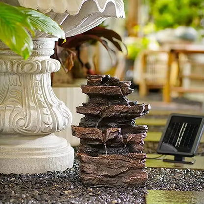 Solar Tabletop Fountain Resin Marble Construction With LED Lighting And Water Pump For Indoor Outdoor Desk Decor