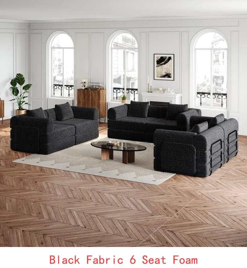 8-Seater Convertible Chenille Sofa Bed with Side Storage Pockets, Foldable for Living Rooms, Bedrooms, and Studies, Carpeted