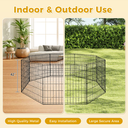 Foldable Metal Dog Playpen for Indoor/Outdoor, Pet Dog Fence Exercise, Pet Puppy Playpen Cage for Yard, Easy Assemble Cat House
