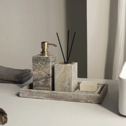 Grigio Travertino Bathroom Accessories Sets Vintage Marble Soap Holder Soap Dispenser Vanity Tray Bathroom Set