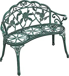 Patio Garden Bench Park Metal Rose Outdoor, Aluminium Vintage Antique