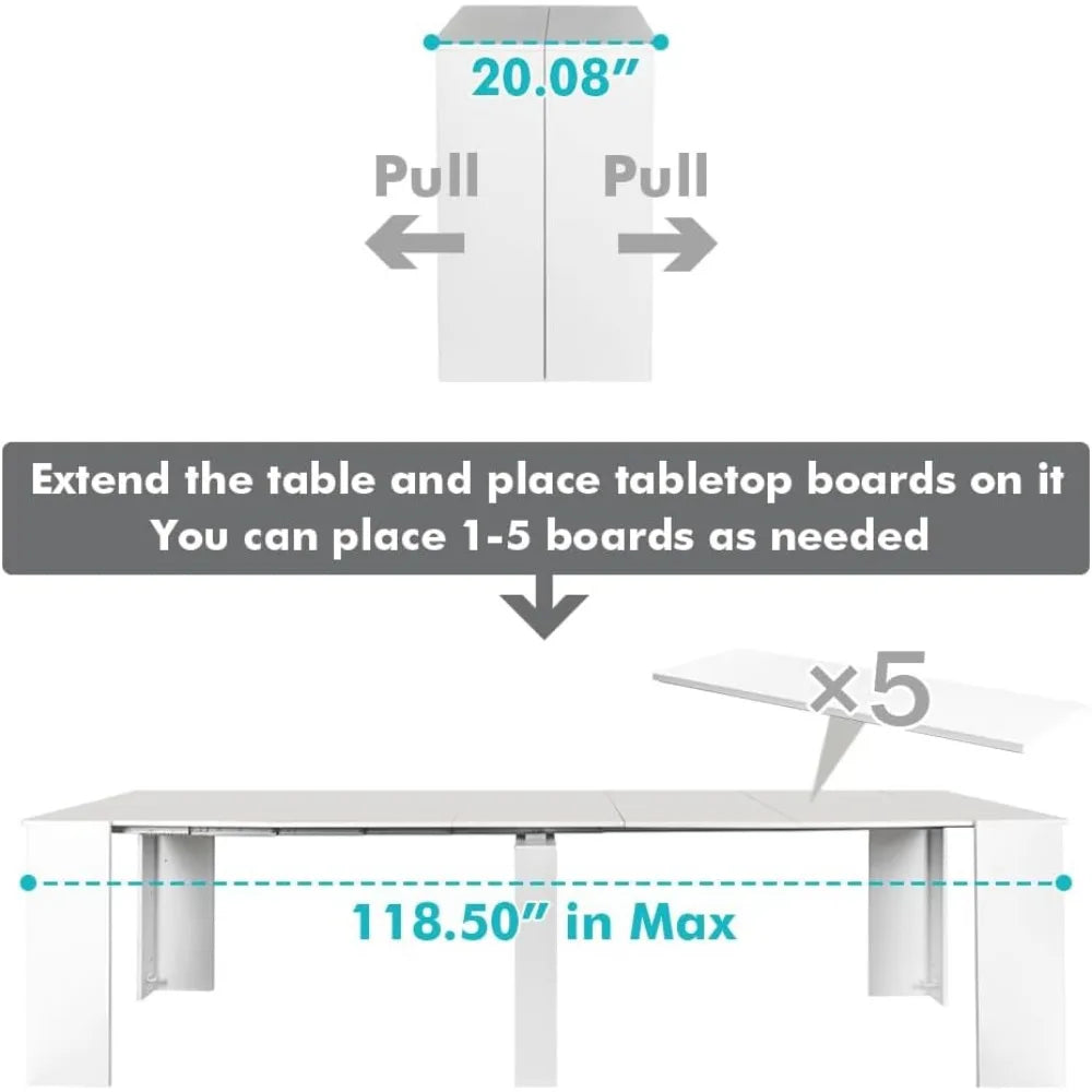 118" Dining Table with Storage for 6-10 People, Expandable Dining Table for  Multifunctional Extendable