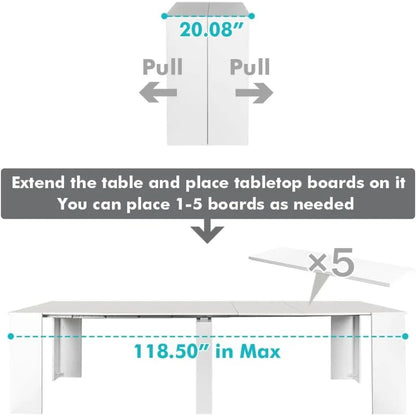 118" Dining Table with Storage for 6-10 People, Expandable Dining Table for  Multifunctional Extendable