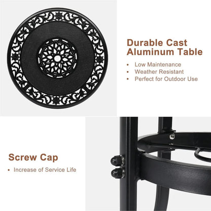Cast Aluminum Bar Height Patio Table with Umbrella Hole - Tall Outdoor Bistro Table, 32" Dia x 41" H (Black)