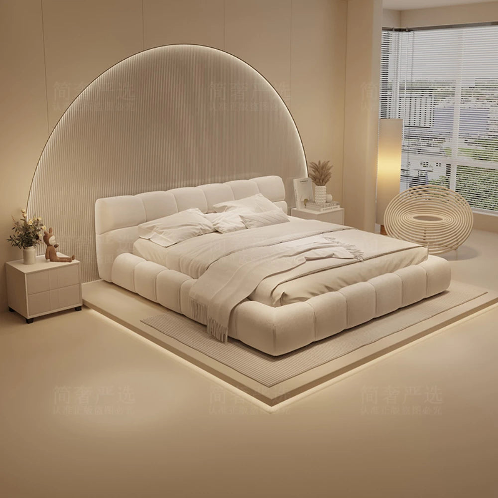 European Fancy Bed Frames Queen White Lounge Deluxe Bed Upholstery