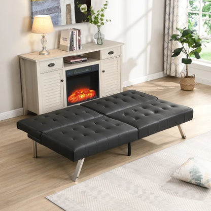 sofa bed black , can be placed flat, wooden frame, stainless steel legs, suitable for living rooms and apartments