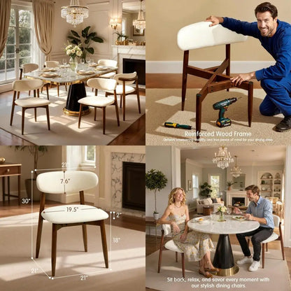 Mid-Century Modern Upholstered Solid Wood Dining Chairs Set of 6, Ergonomic Fabric set