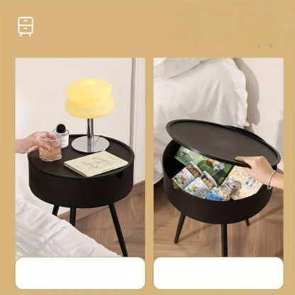 Round Nightstand with Storage - Bedside Table for Bedroom, Small Side Table for Living Room/Balcony