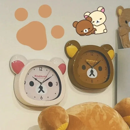 Rilakkuma Inspired Cute Silent Wall Clock Sweep Second Decorative Clock for Kids Bedroom Living Room Home Decor