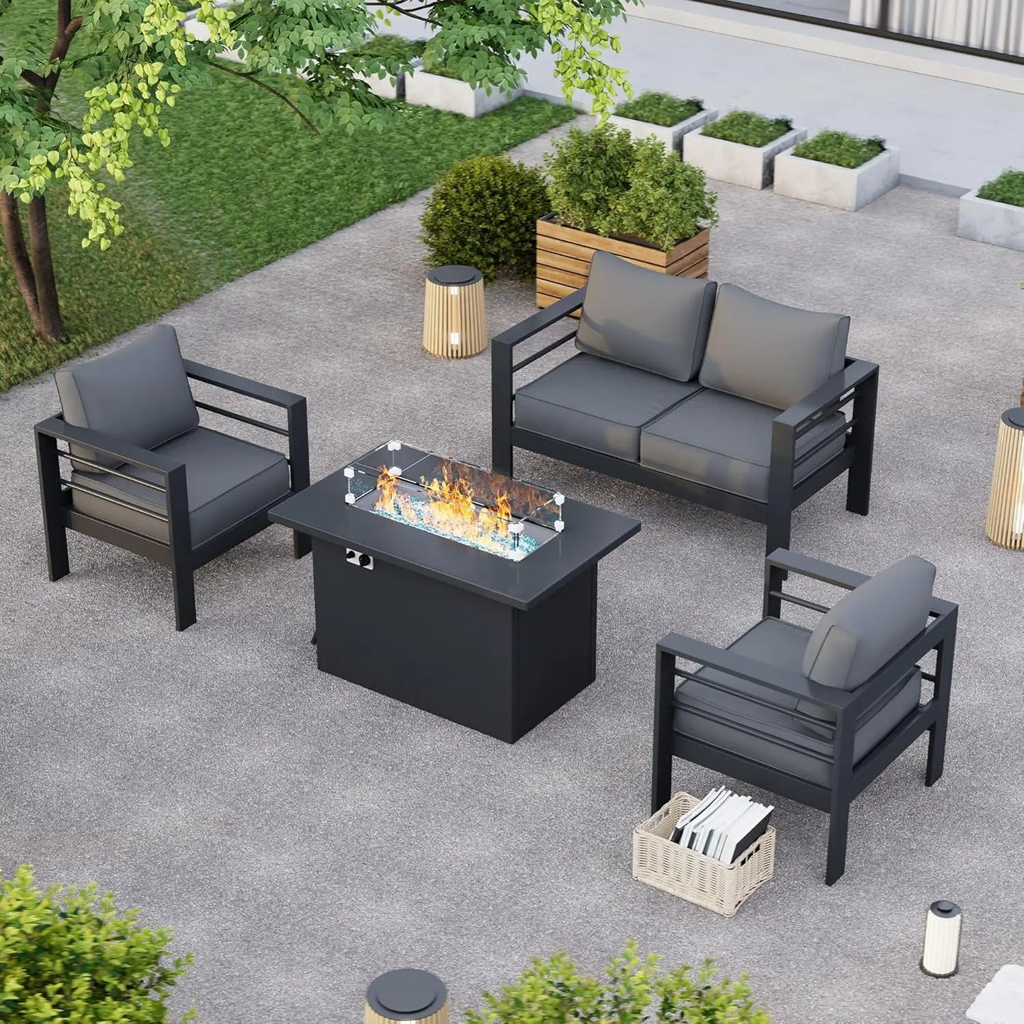 Patio Furniture Set, 6 Piece Metal Outdoor Furniture Set with Waterproof Covers for Backyard Garden