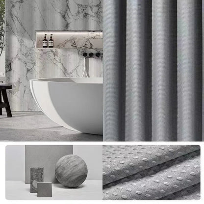 Thickened Waffle Solid Color Shower Curtain, Non-porous Double-sided Waterproof and Mildew Shading Suitable for Toilet, Bathroom