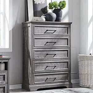 5 Drawer 46" Tall Wood Farmhouse Dresser Chests