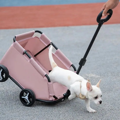 Lightweight Foldable Pet Stroller 4 Wheels Small Dog Handcart Comfortable Handlebars Foldable Dog Stroller for Small Cats & Dogs