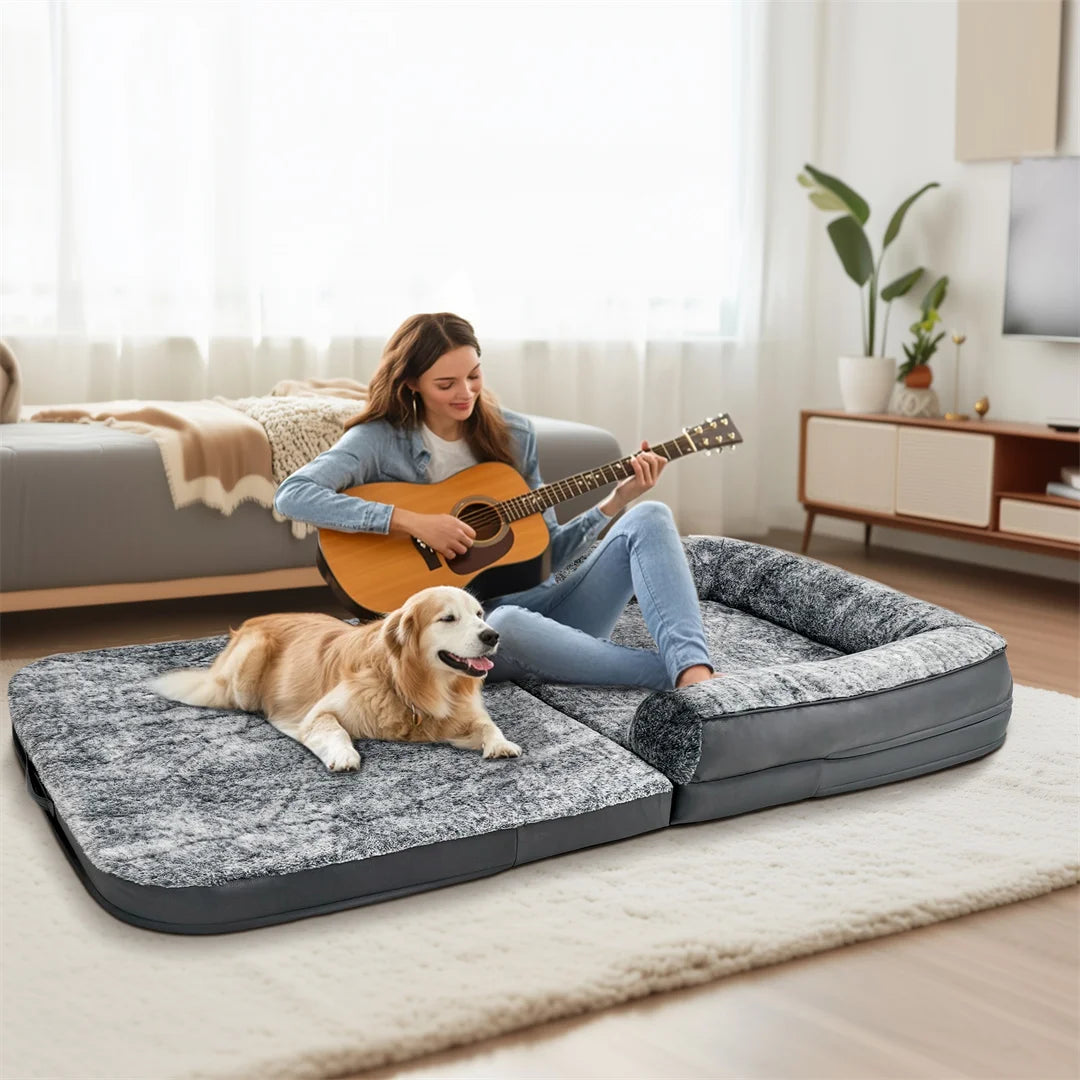 giant Human-Size Giant Dog Bed Foldable Calming Pet Dog Bed Plush Cover Orthopedic