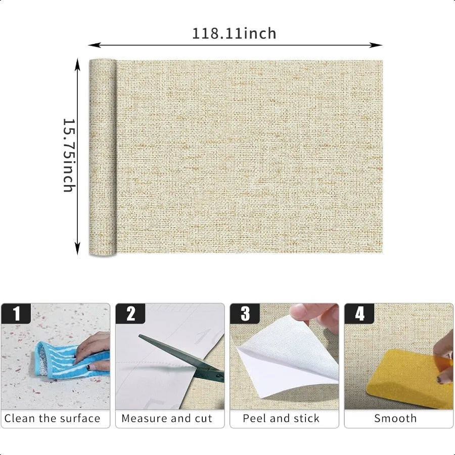 Wallpaper, Beige Grass cloth Waterproof Peel and Stick 15.75inchx118.11inch Self Adhesive Removable Wallpaper