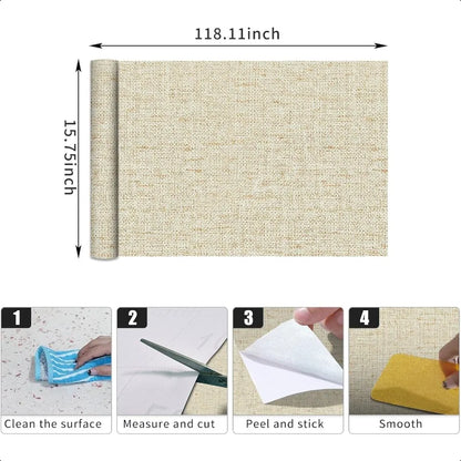 Wallpaper, Beige Grass cloth Waterproof Peel and Stick 15.75inchx118.11inch Self Adhesive Removable Wallpaper