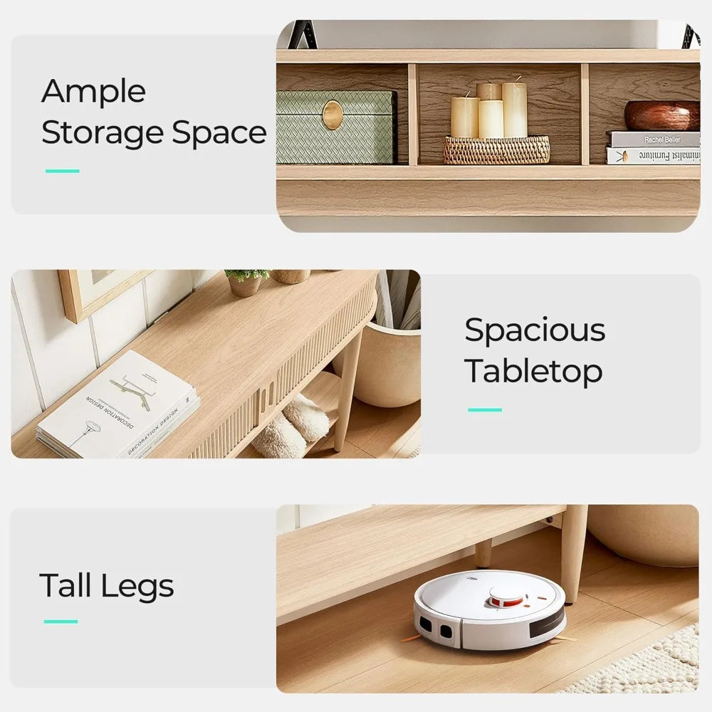 Fluted Console Table with Storage, Entryway Table Wood Entrance Tables for Front Door, Behind Couch Sofa Table with Shelves