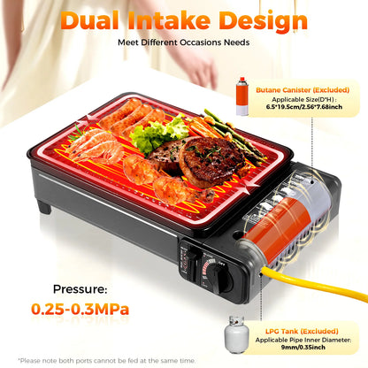 Portable Butane Camping Stove with Storage Box, Overpressure Protection & Adjustable Precise Heat Control for Outdoor Cooking