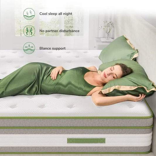 Hot Sale. 12Inch Hybrid Pillow Top King Size Mattress in a Box w/Gel Memory Foam&Individually Wrapped Pocket Coils Innerspring