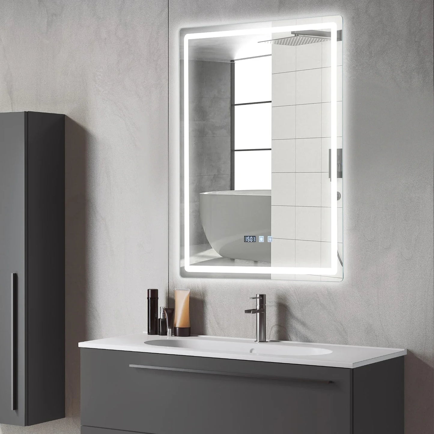 LED Anti-Fog Bathroom Mirror, Wall Mounted Lighted Vanity Mirrors with 3 Colors Dimmable, Touch Switch