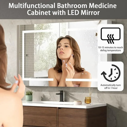 LED Medicine Cabinet with Mirror or Bathroom, Assembly-ree Lighted Medicine Cabinet, og, SteplDimming, 3 Col, 2 Outlets, 2USB, W