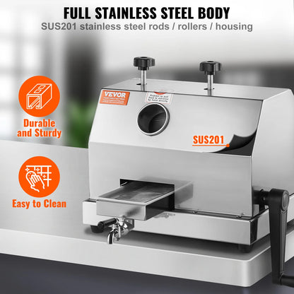 Commercial Sugar Cane Juicer 110LBS/H High Output Sugarcane Juicer Machine w/3 Stainless Steel Rollers 2.4" Large Inlet
