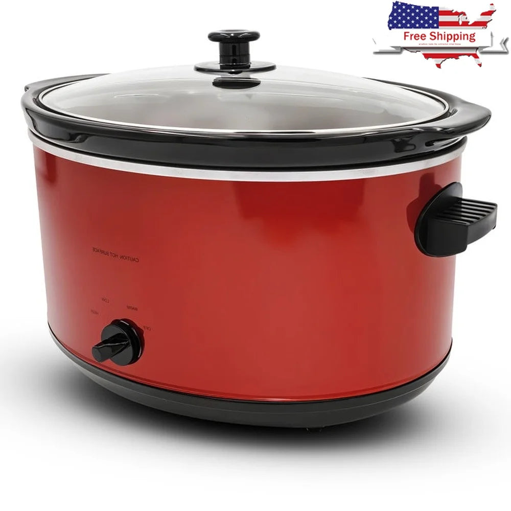 8.5Qt Stainless Steel Slow Cooker with Oval Stoneware Pot Tempered Glass Lid