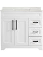 36" Luxurious Bathroom Vanity with White Stone Countertop and Rectangle Sink and Back Splash,2 Soft Closing Doors & 3 Full