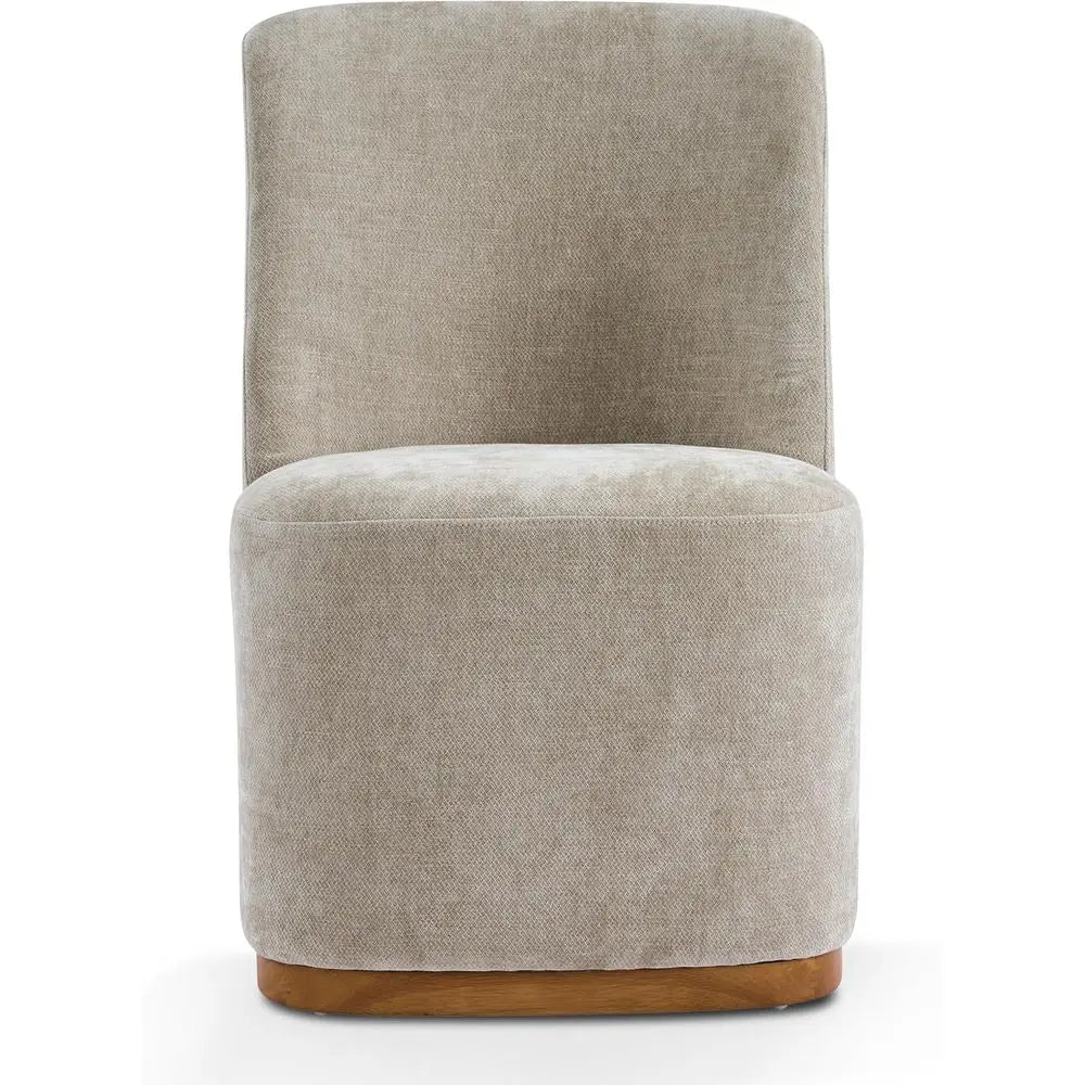Chenille Upholstered Dining Chairs Set o 2, Sturdy Wooden Dining Chair with Pedestal Base,  Chair with Solid Ba