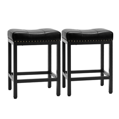 Bar Stools Saddle-Style Pu Leather Upholstered Chair Counter Height Bar Stools with Metal Base Saddle Stools For Kitchen