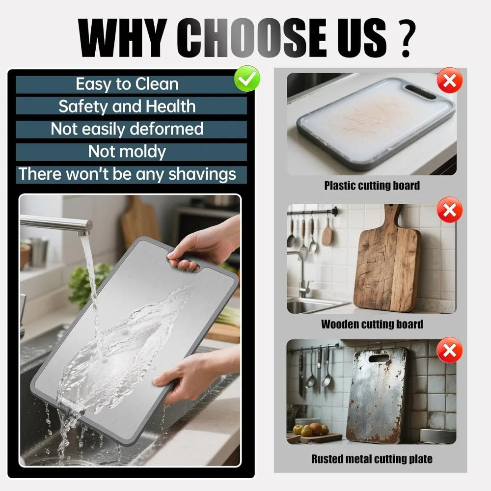 Titanium Cutting Board - 5mm Thick with Edge Protection, Non-Deforming & Lightweight for Kitchen, Camping, and Housewarming Gift