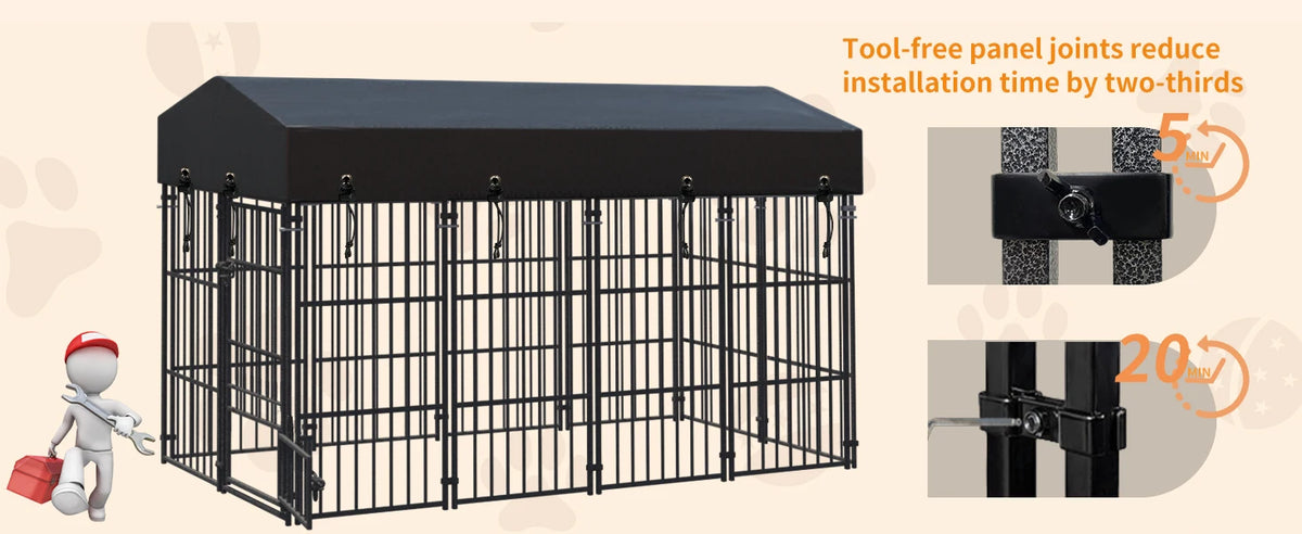 Heavy Duty Large Dog Kennel Pet Welded Metal Playpen Animal Cage with Roof Cover Pet Run Enclosure Playpen House Outdoor Indoor