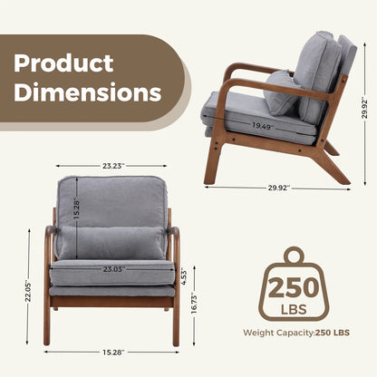 Mid Century Modern Chair Solid Wooden Frame Accent Chair with Arms and Waist Cushion Reading Chairs for Adults Lounge Chair