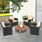 7PCS Patio Rattan Wicker Furniture Set Gas Fire Pit Table Sofa Cushion