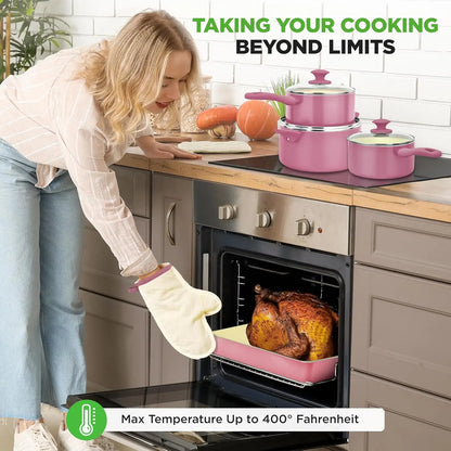 54-Piece Kitchen Cookware Set - Complete Non-Stick Ceramic Pots and Pans Set with Utensils, Bakeware, and Knife Set