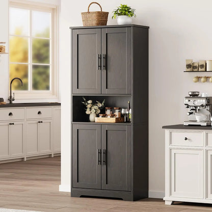 70 Inch Tall Kitchen Pantry Cabinet, Freestanding Storage Cabinet with 4 Doors and Adjustable Shelves, Utility Hutch Cupboard fo