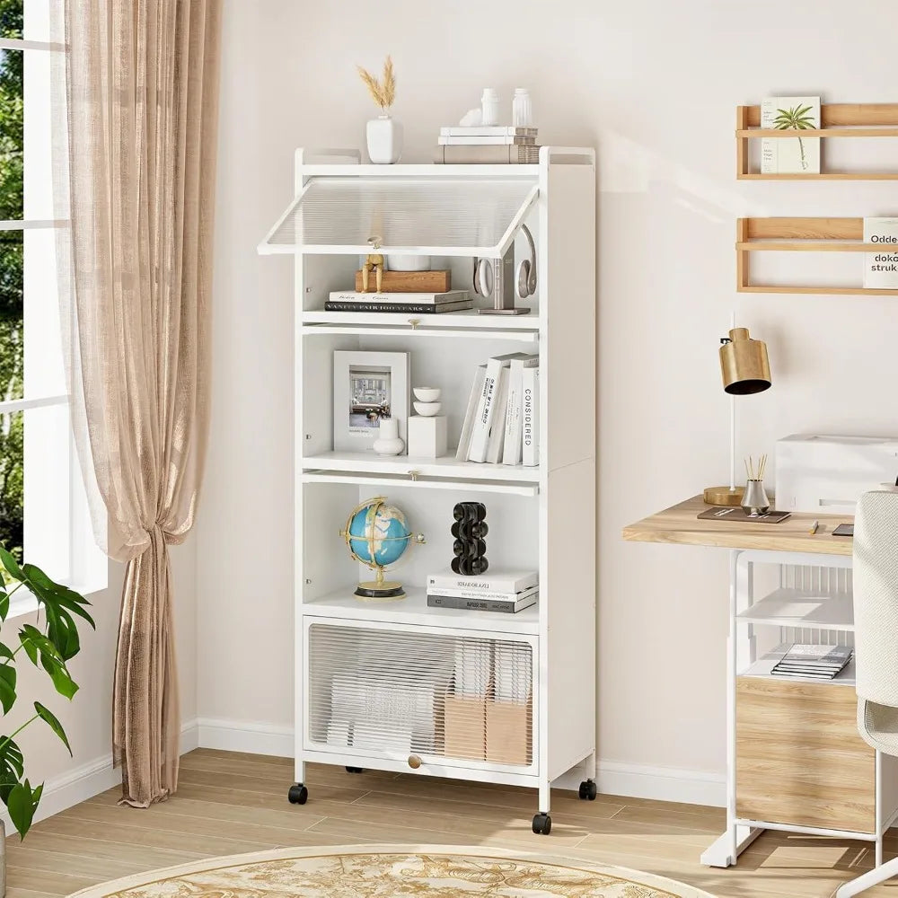 5-Tier Mobile Kitchen Storage Cabinet, Flip Door Cabinets, Bread Rack, Coffee Stand, Bakers Rack with 4 Lockable Casters for Di