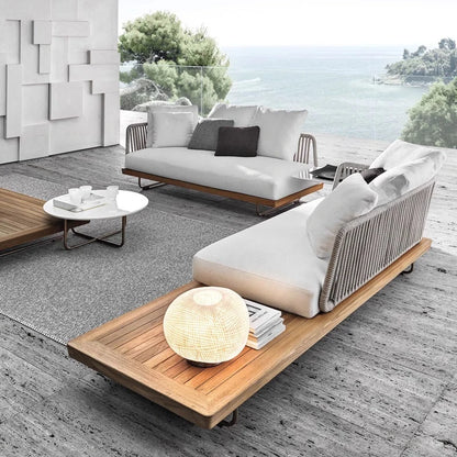 Nordic Outdoor Patio Furniture Set, 3-Piece Wicker Sofa with Solid Wood Frame, Waterproof Sunproof for Garden Balcony