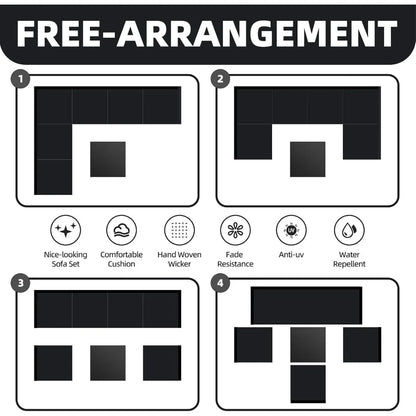 7 Pieces Patio Set, Wicker Conversation Sets with Cushion and Table, 7-Pieces Couch, Patio Furniture Set for Porch Poolside