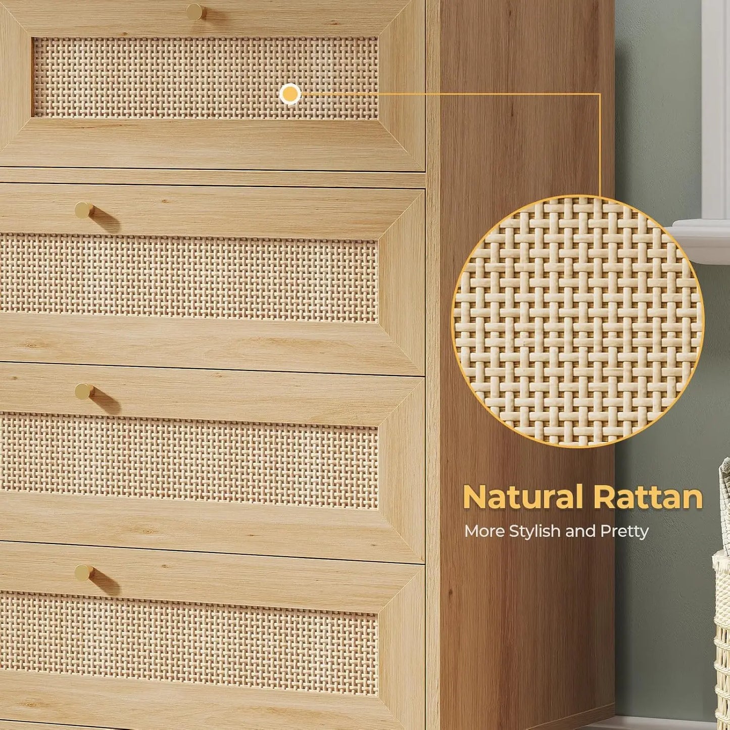 9 Drawer Modern Wooden/ Rattan Dresser for Bedroom